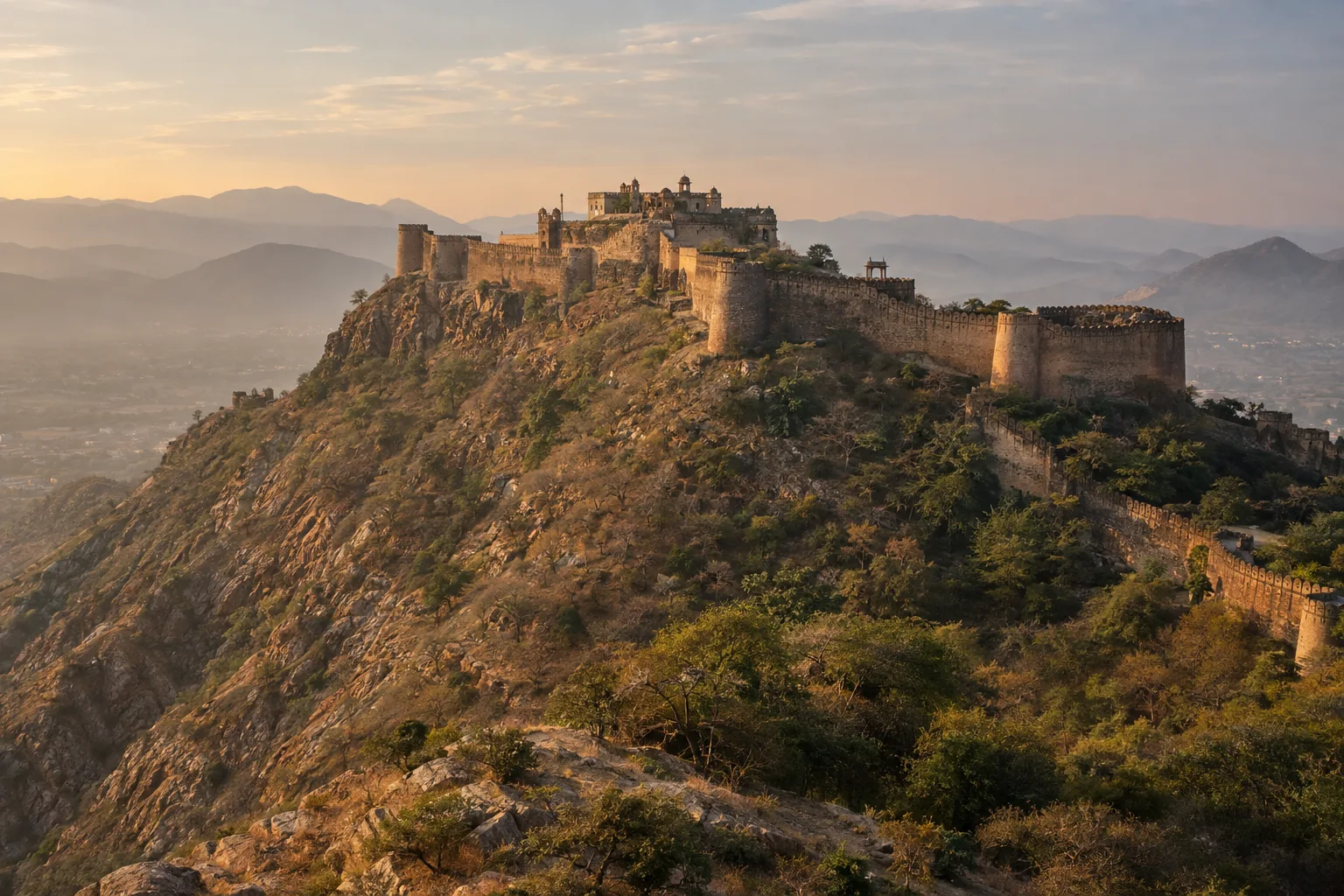 Atmospheric view inspired by Bala Quila Fort above the Alwar landscape